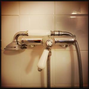 a shower head with a hose in a bathroom at B&B Vigne Vierge in Aigne +40 photos