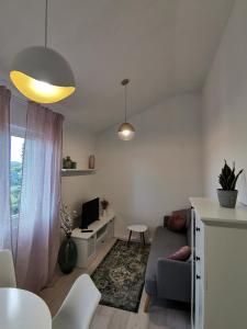 a living room with a couch and a tv at Accommodation Susović in Lastovo