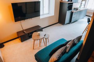 ein Wohnzimmer mit Sofa und Fernseher in der Unterkunft La Maison MMM - Proche Centre & Commerces in Châteauroux