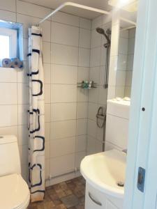 a bathroom with a toilet and a sink at Gäst hus in Ystad