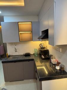 une cuisine avec un évier et un plan de travail dans l'établissement Orchid by Oasis Homestays, à Jaipur