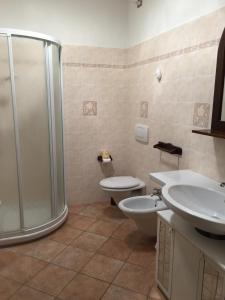 a bathroom with a shower and a toilet and a sink at Il Girasole in Venturina Terme