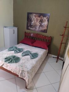 a bedroom with a bed with a picture on the wall at POUSADA AMAZONAS in Rio das Ostras
