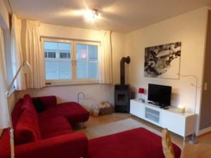 a living room with a red couch and a tv at Silverjet in Sankt Margarethen im Lungau