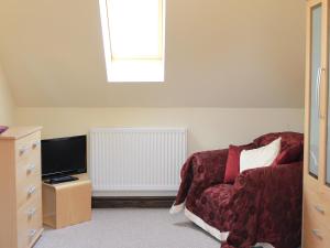 ein Wohnzimmer mit Sessel und Fernseher in der Unterkunft Swallow Cottage in Shanklin + 3 Fotos