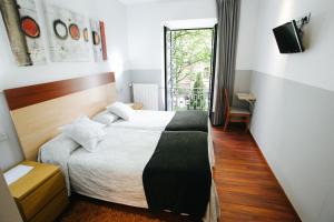 a bedroom with a large bed and a window at Hostal San Ignacio Centro in San Sebastián