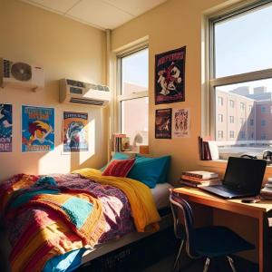 a bedroom with a bed and a desk with a laptop at Nikunj Dorme in Rājgīr