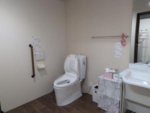 un baño con inodoro y lavabo en いちごの里祭り村, en Shizuoka