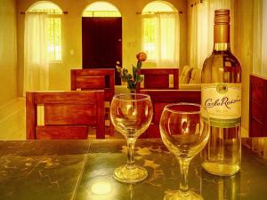 a bottle of wine and two wine glasses on a table at Villa Rosa in San Felipe de Puerto Plata +10 photos