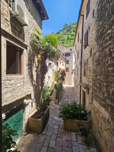 an alley in a town with a pool and buildings at Patrik Patrik in Kotor