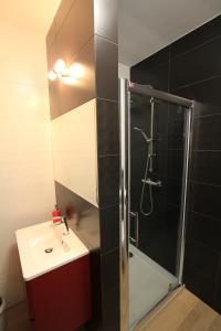 a bathroom with a shower and a sink at Apartament Nowoczesny in Świeradów-Zdrój