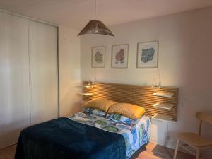 a bedroom with a bed and a pendant light at Résidence Perspectives Océanes in Anglet