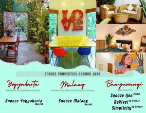 a collage of photos of a room with a table at Snooze in Yogyakarta
