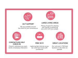 a brochure template for a technology company with redblems at Boardwalk King Bed Retreats by CozySuites in Atlantic City