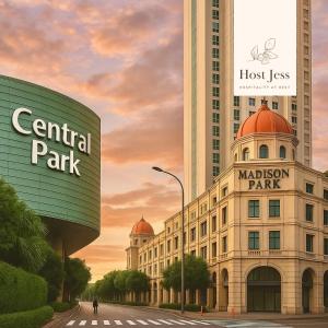 a building with a sign on top of it at Madison Park Apartment HOMEY by Host Jess in Jakarta