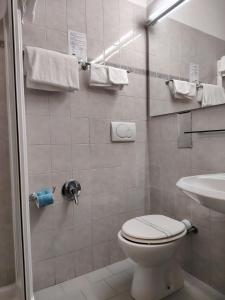 a bathroom with a toilet and a sink at Hotel Ai Tufi in Siena