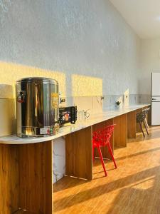 a kitchen with a counter with a coffee maker on it at Cosiness Hostel in Osh