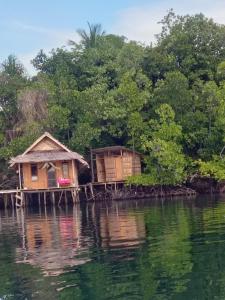 two houses on a dock on a body of water at Shady Sea Homestay in Besir