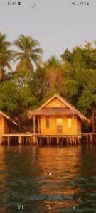 a house on a dock in the water at Shady Sea Homestay in Besir