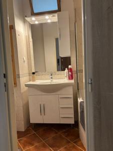 a bathroom with a white sink and a mirror at PA - Peaceful Parkside Apartment in KoÅ¡ickÃ© KÃºpele
