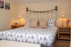 une chambre avec un grand lit et deux lampes dans l'établissement Jasmin Cottage, à Montayral