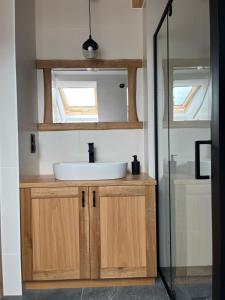 a bathroom with a sink and a mirror at Siedlisko pod Lasem in Józefów +75 photos