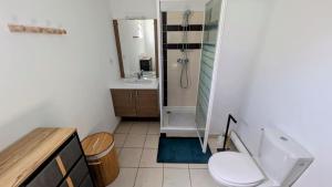 a small bathroom with a toilet and a sink at Studio 39m2 vue mer & parking privé in Saint-Denis