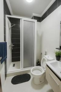 a bathroom with a shower and a toilet and a sink at Appartement sur tanger - pour vacance in Tangier