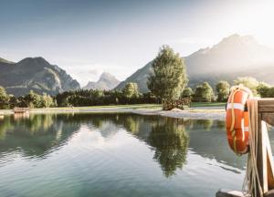 a view of a lake with mountains in the background at Ferienwohnung im Dörfl in Mooslandl