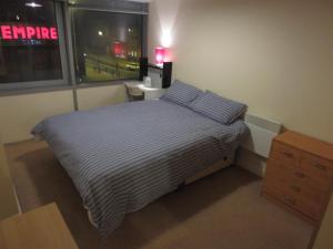 Un dormitorio con una cama con dos almohadas y una ventana. en Echo apartment Sunderland, en Sunderland