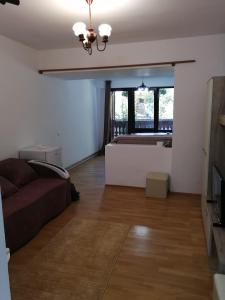 a living room with a couch and a bed at Sofia Caffee Apart in Braşov +7 photos