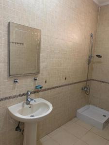 Un baño con lavabo y ducha en A studio / private room in New Cairo, en El Cairo