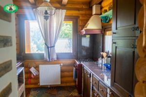a kitchen in a tiny house with a window at Vila Pui de urs  +16 photos