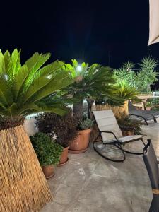 a white chair sitting on a patio with plants at Apulian Green Leaves House in Giovinazzo