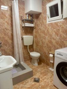 a small bathroom with a toilet and a sink at Dasic apartments in Podgorica