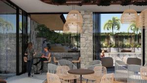 a rendering of a restaurant with tables and chairs at Novotel Sydney Cabramatta in Cabramatta