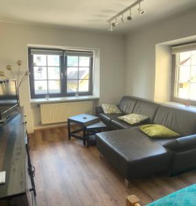 a living room with a couch and a table at Apartment an der Mühle in Mühldorf