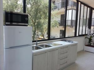 a kitchen with a refrigerator and a sink and a window at Il Girasole Formia Guesthouse rooms in Formia
