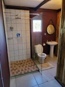 un bagno con doccia, wc e lavandino di Shanduka Country Lodge a Thohoyandou