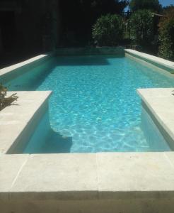 a swimming pool with blue water in a yard at Chateau de la Bastide in Goudargues +22 photos