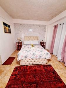 L4 Spacious Studio Apartment Near Airport, SM Lanang, SPMC & Ferry Wharf في مدينة دافاو: غرفة نوم بسرير وسجادة حمراء