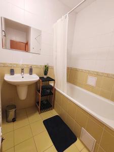 a bathroom with a sink and a bath tub at Apartmán EveRest Donovaly in Donovaly
