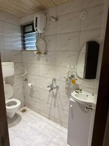a bathroom with a toilet and a sink at Wabi Sabi 2Bhk Furnished Apartment WiFi Kitchen Smart Tv by Abhibha Stays in Navi Mumbai