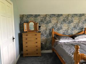 ein Schlafzimmer mit einem Bett und einer Kommode mit Spiegel in der Unterkunft Wellfield house in Wexford + 15 Fotos