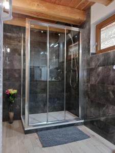 a shower with a glass door in a bathroom at Chalet bambi in Sainte-Marie-aux-Mines +14 photos