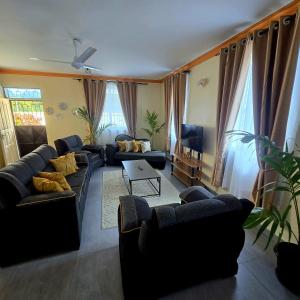 a large living room with couches and a tv at SAFARI BREEZE Residence in Gatunga