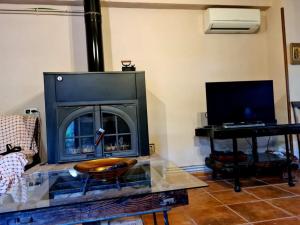 a living room with a fireplace and a tv at Torreon de Nubla in Cazorla