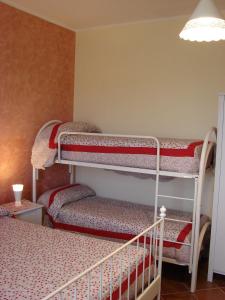 Montecorvino PuglianoにあるAzienda Agricola Carbone Cosimoの二段ベッド2組が備わるドミトリールームです。