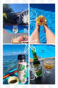 a collage of pictures with a person holding a flower at Bungalow Zananas charme et Authenticité chez l'habitant in Saint-Paul