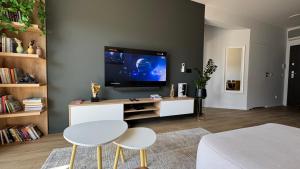 Μια τηλεόραση ή/και κέντρο ψυχαγωγίας στο Central Park Apartment - Luxury, Fully Equipped with Air Conditioner and Garage